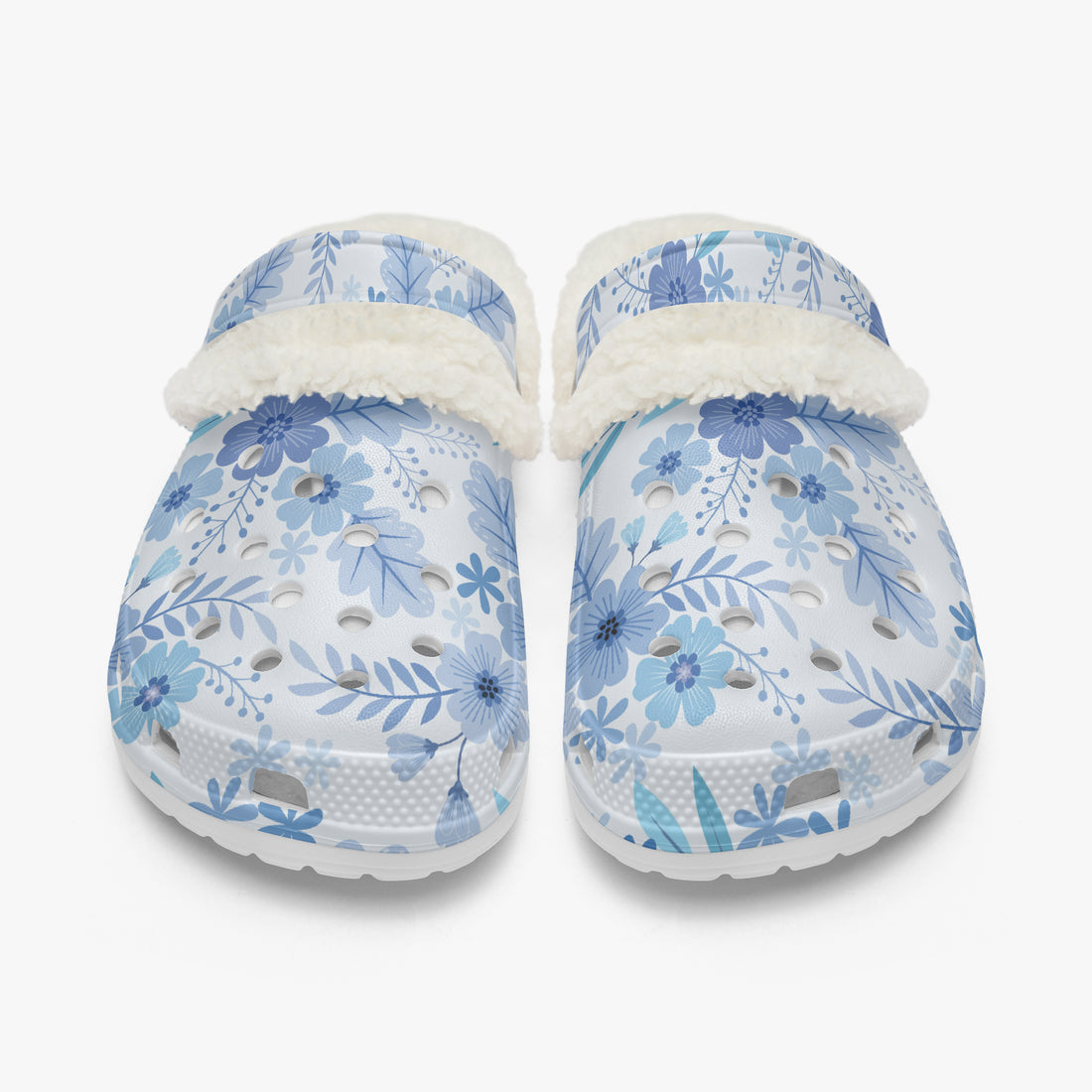 Blue Floral Adult Fluffy Clogs