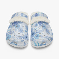 Blue Floral Adult Fluffy Clogs