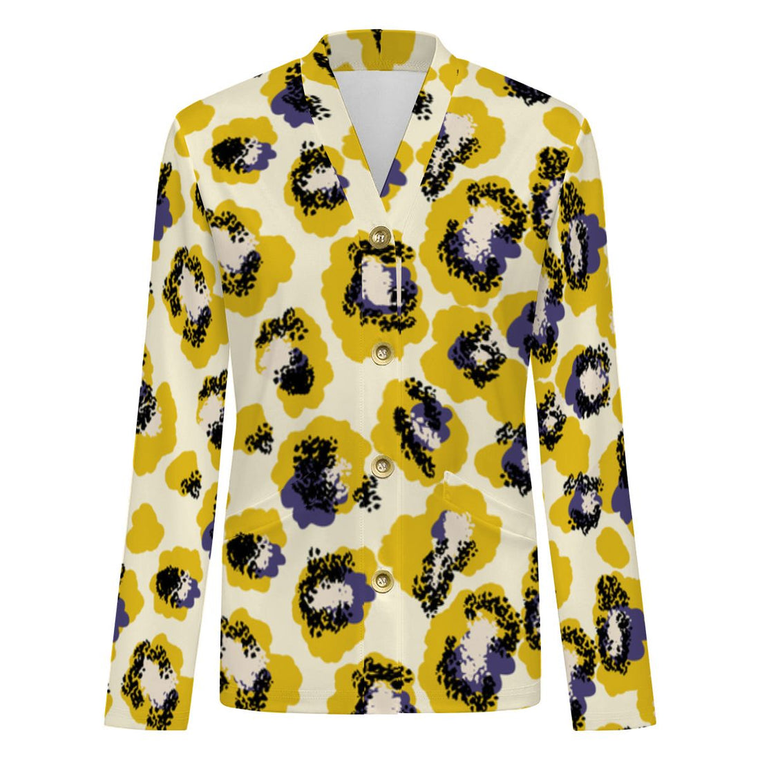 Yellow Leopard Print Buttoned Cardigan
