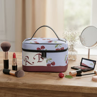Block Print Makeup Bag | Personalized Wine & Blue Toiletry Case