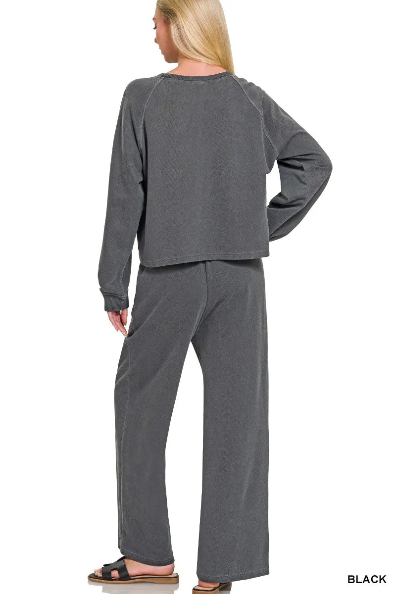 Dark gray pullover and pants set, back view