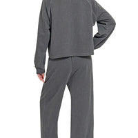 Dark gray pullover and pants set, back view