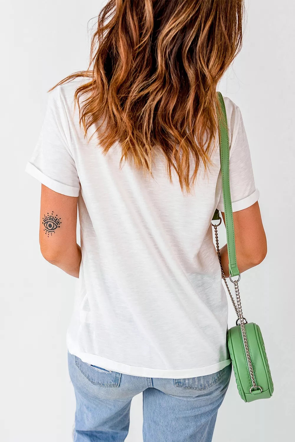 White T-shirt, back view, crew neck short sleeves