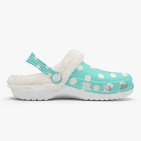 Polka Dot Shoes Fluffy Lined Clogs in Light Blue and Cream