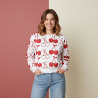 Cherry Print Sweater | Aesthetic Red Fruit Pattern Unisex Pullover
