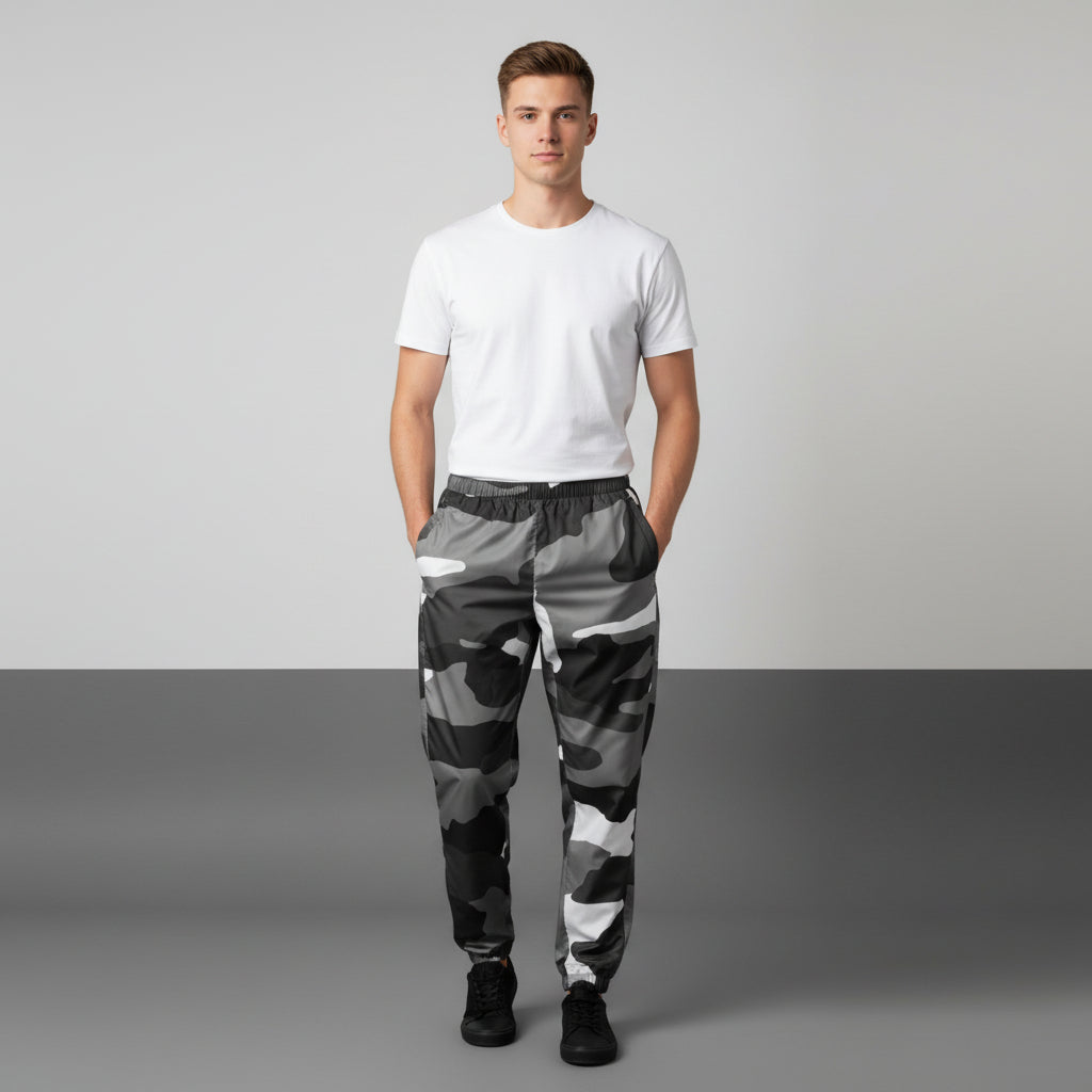 Black And Gray Camo Pants | Unisex All-Over Print Streetwear Joggers