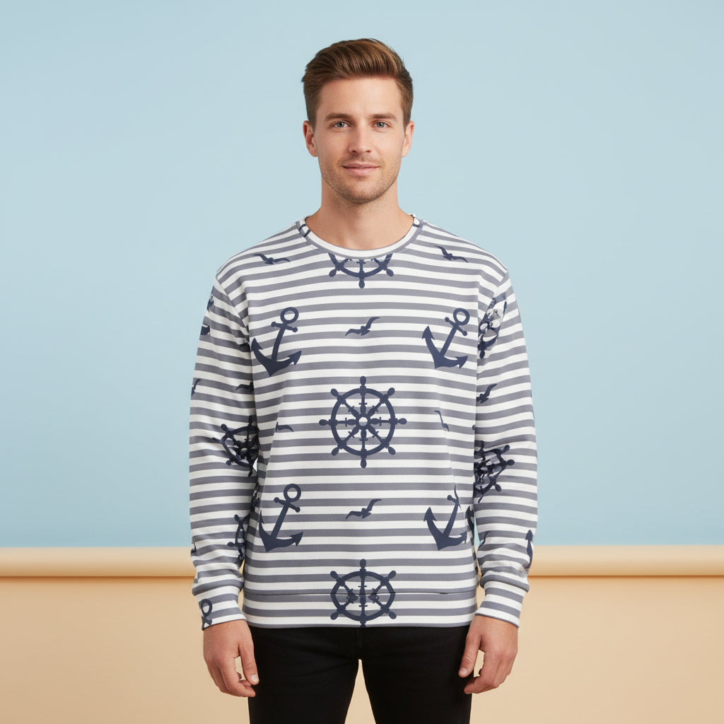 Anchor Print Sweater | Preppy Coastal Nautical Unisex Pullover