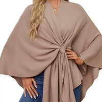 Women's cape shawl with front tie, light beige draped wrap