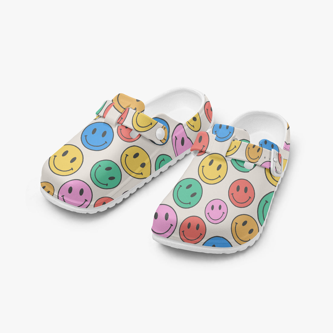 Smiley Face Funky Clogs For Women Multi Coloured Work Shoes
