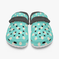 Polka Dot Shoes Fluffy Lined Clogs in Light Blue and Cream