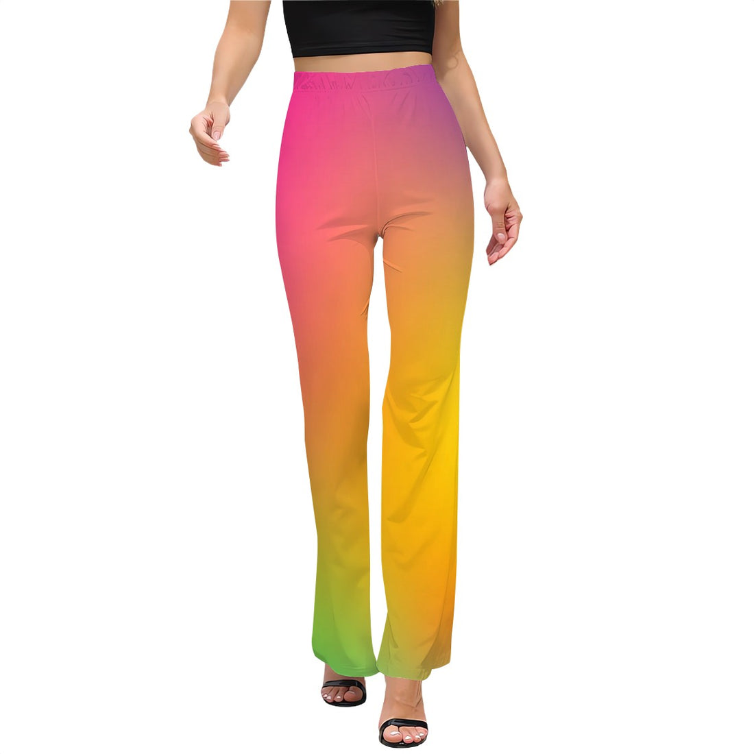 Rainbow Print High Waist Flared Pants Women’s Vibrant Multi-Colour Trousers