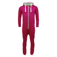 Cerise unisex onesie with lined hood, front zip, drawstrings and pockets