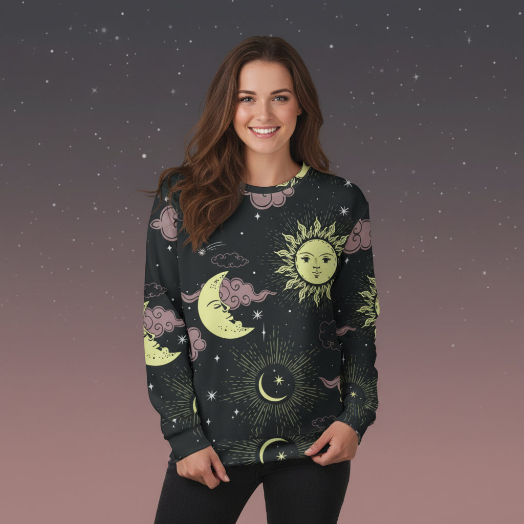 Sun and Moon Sweater | Aesthetic Celestial Pattern Unisex Pullover