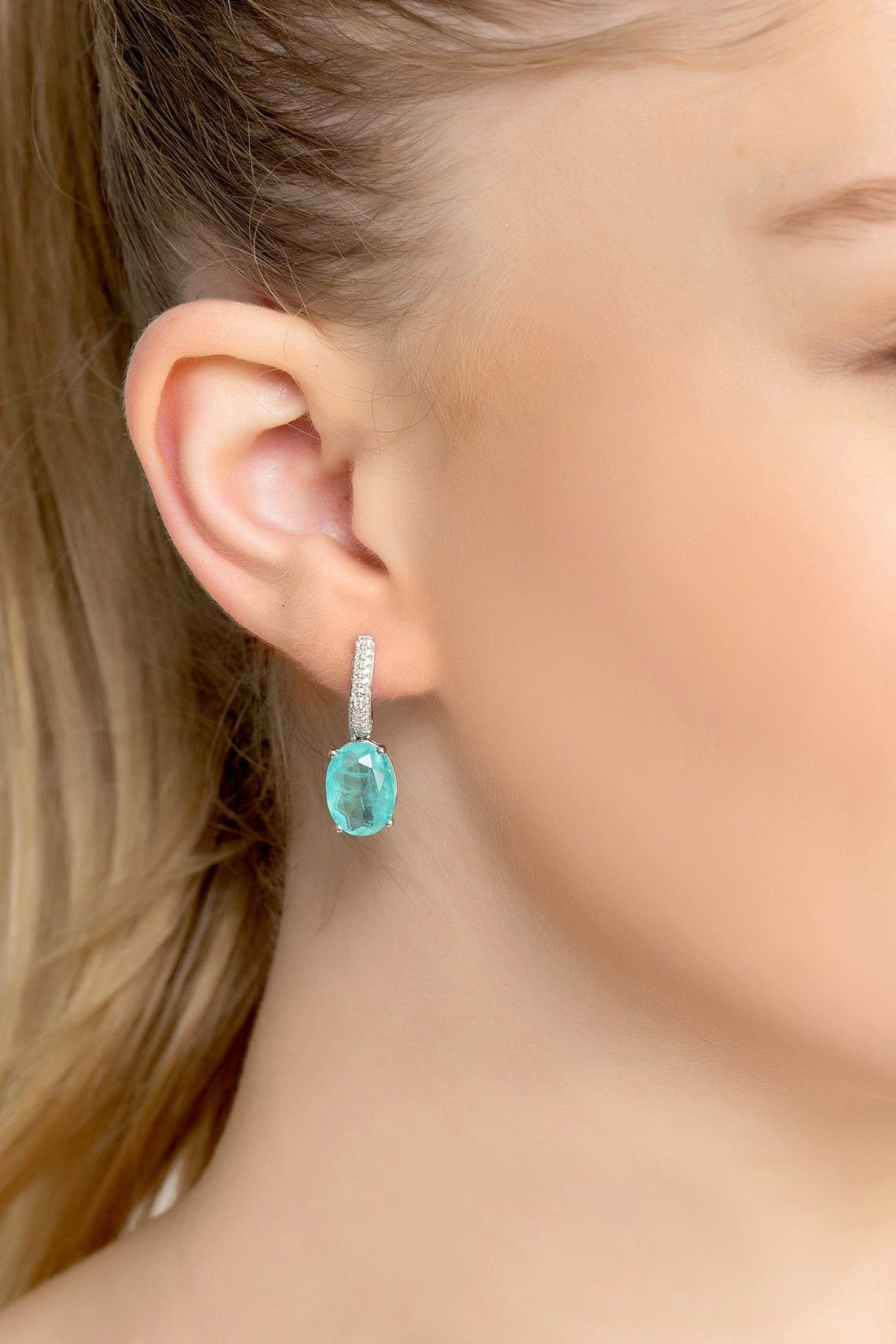 Alexandra Oval Drop Earrings Silver Paraiba Tourmaline-1