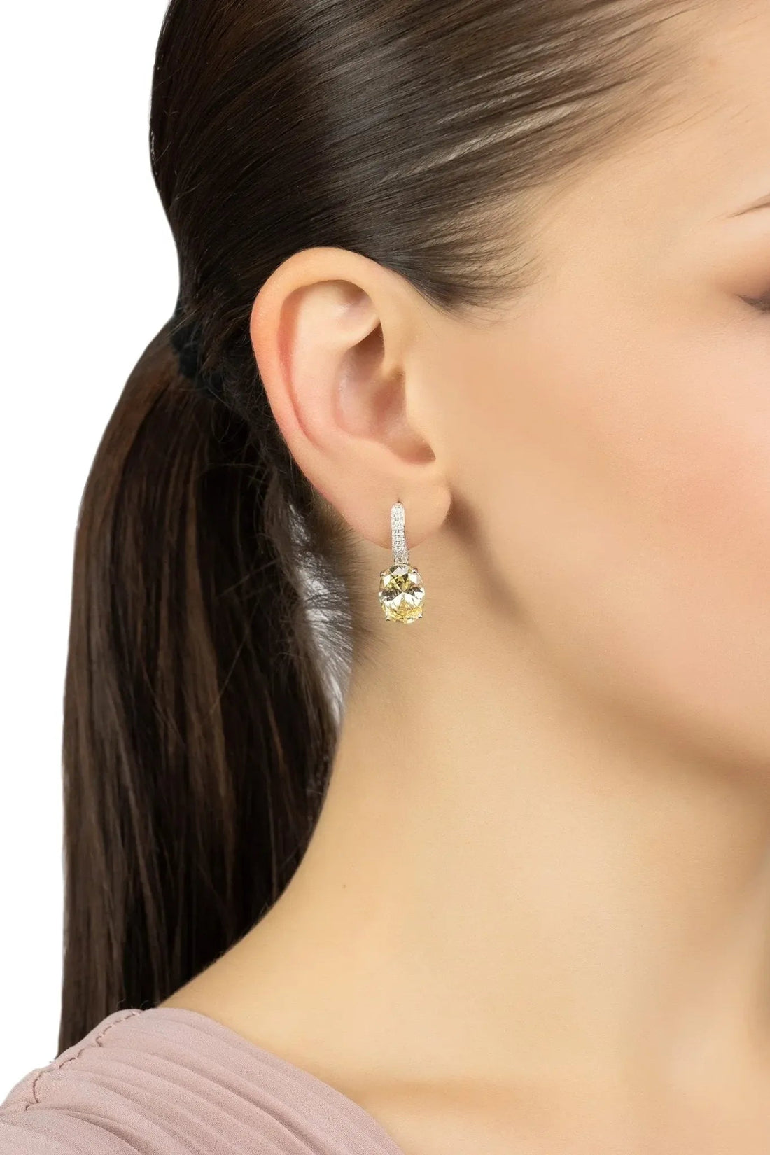 Alexandra Oval Drop Earrings Silver Yellow Topaz-1