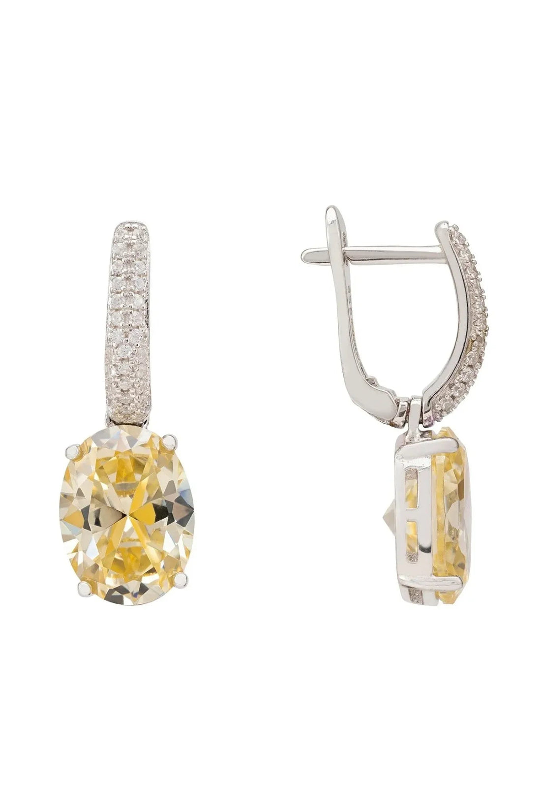 Alexandra Oval Drop Earrings Silver Yellow Topaz-2