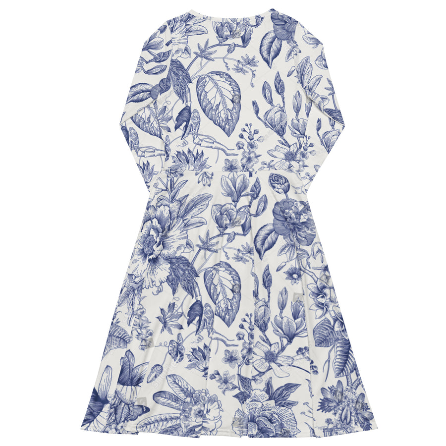 midi blue damask dress BURU Exclusive Blue Damask Ashbourne Midi Dress Blue Damask / S