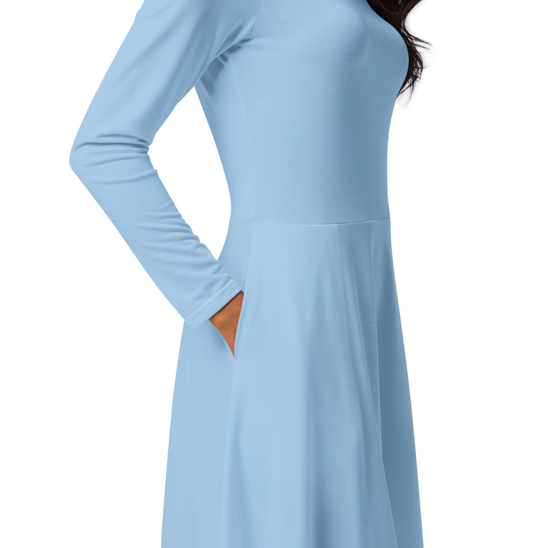 light blue modest dress Satin Long Sleeve Maxi Large Neva Style - Baby Blue