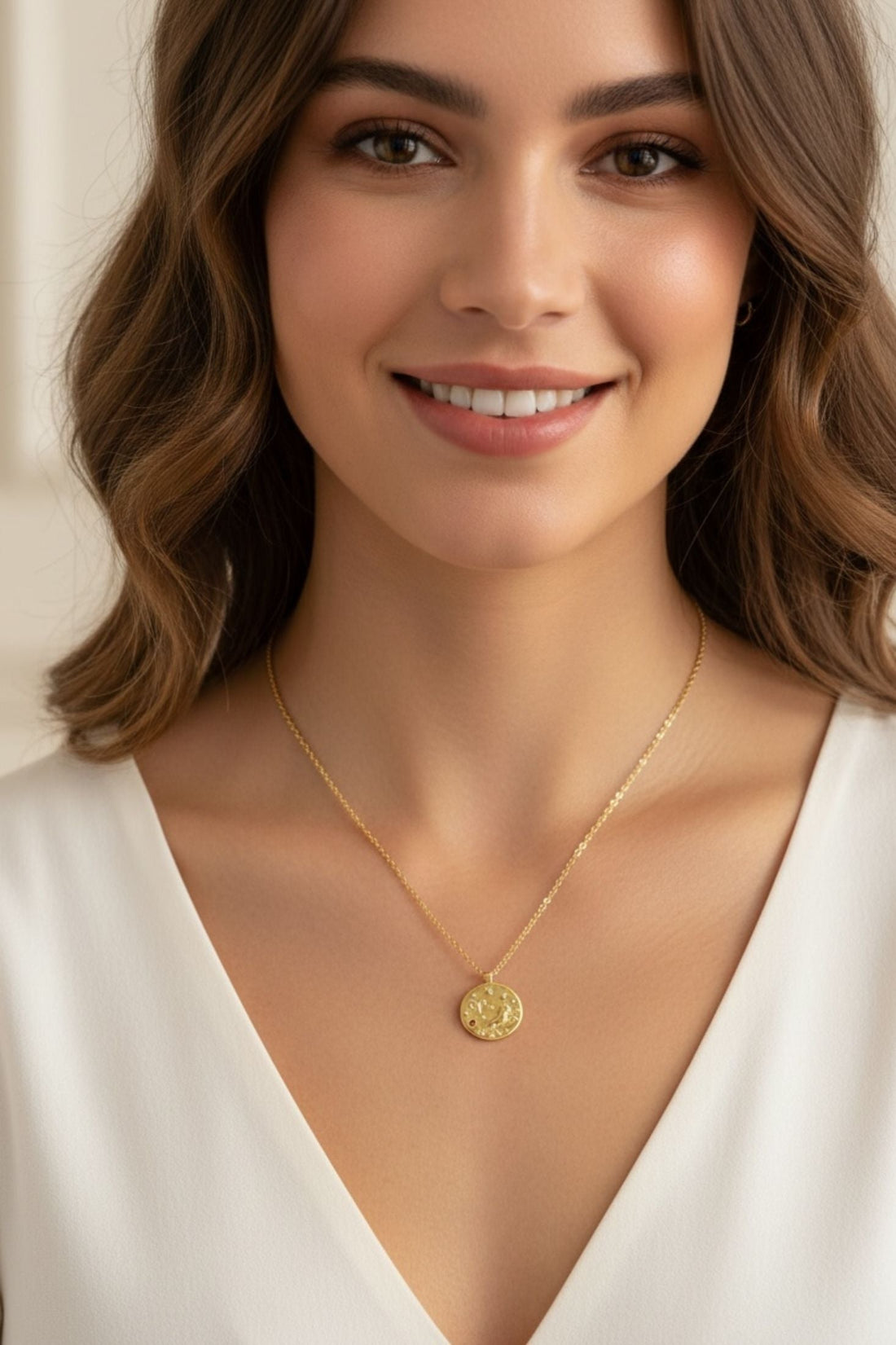 Zodiac Birthstone Talisman Necklace Aries Gold-1