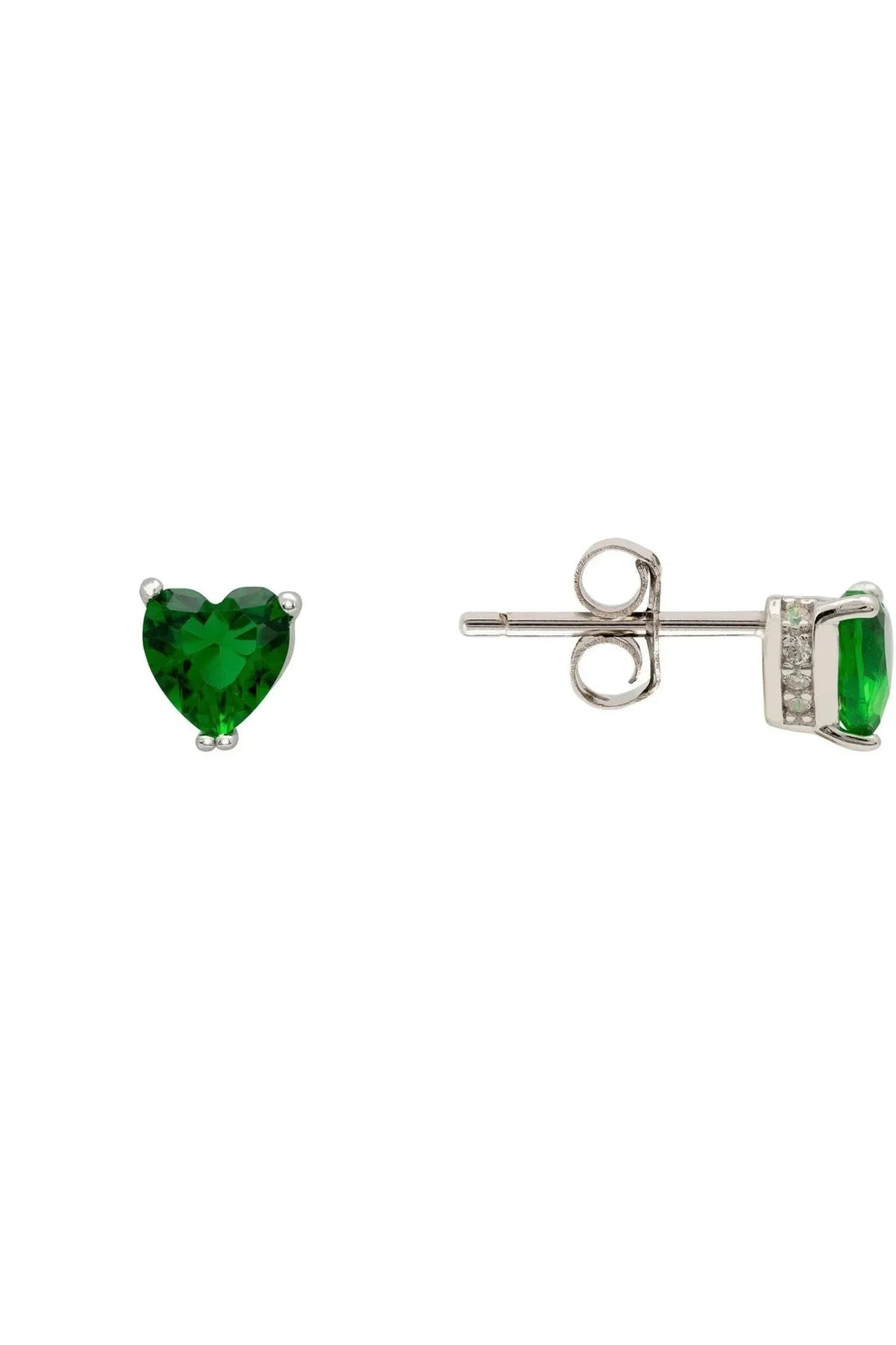 Asscher Cut Heart Stud Earrings Silver Emerald-2