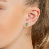 Asscher Cut Heart Stud Earrings Silver Emerald-1