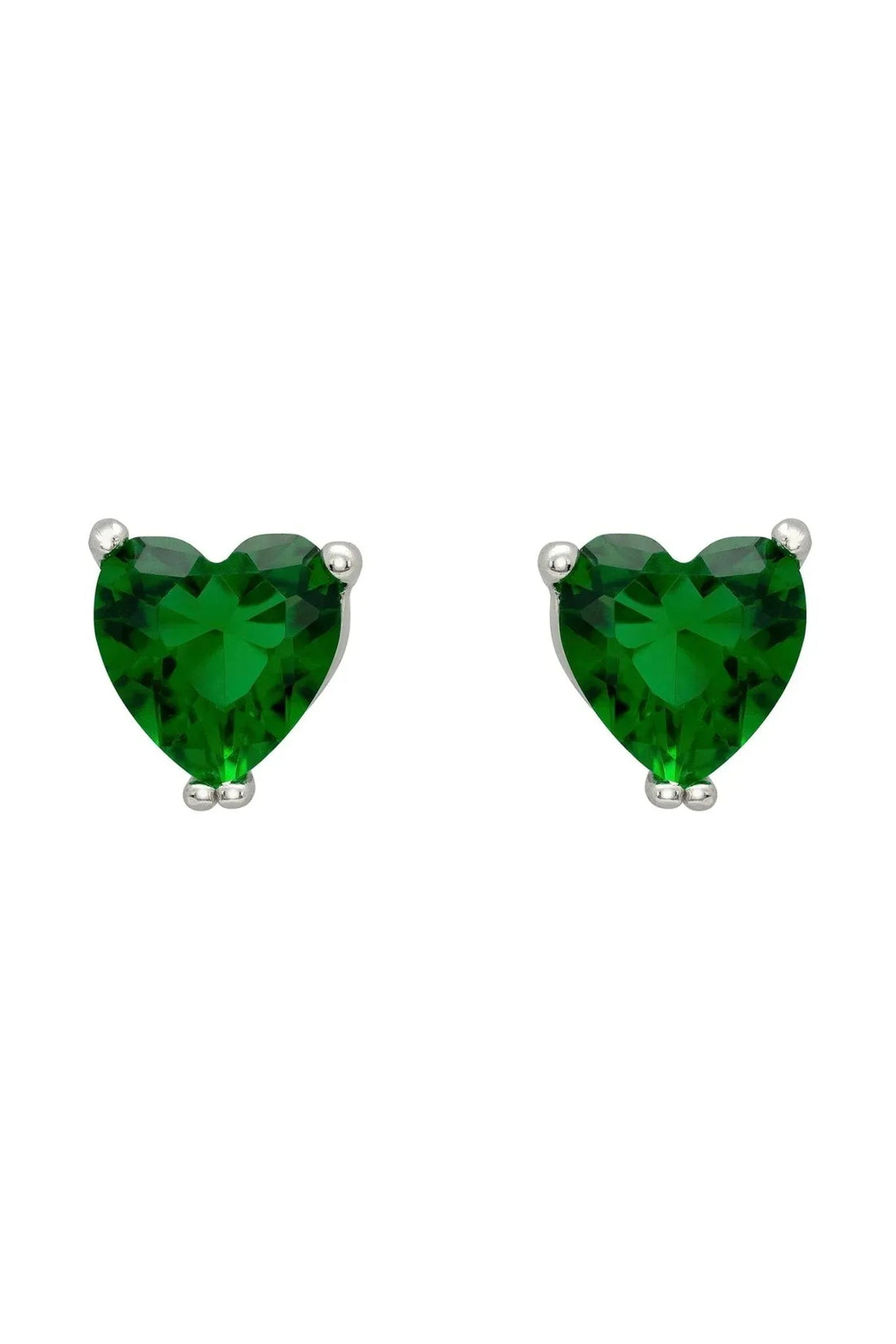Asscher Cut Heart Stud Earrings Silver Emerald-0