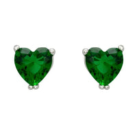 Asscher Cut Heart Stud Earrings Silver Emerald-0