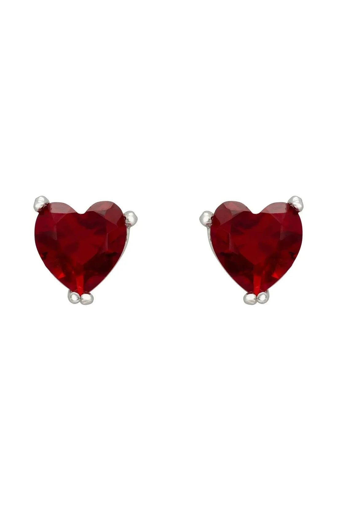 Asscher Cut Heart Stud Earrings Silver Ruby-0