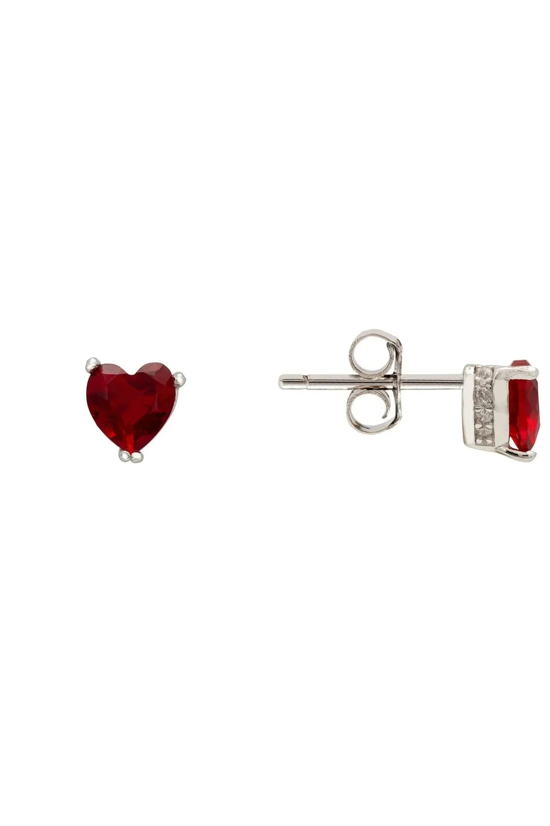 Asscher Cut Heart Stud Earrings Silver Ruby-2