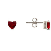 Asscher Cut Heart Stud Earrings Silver Ruby-2