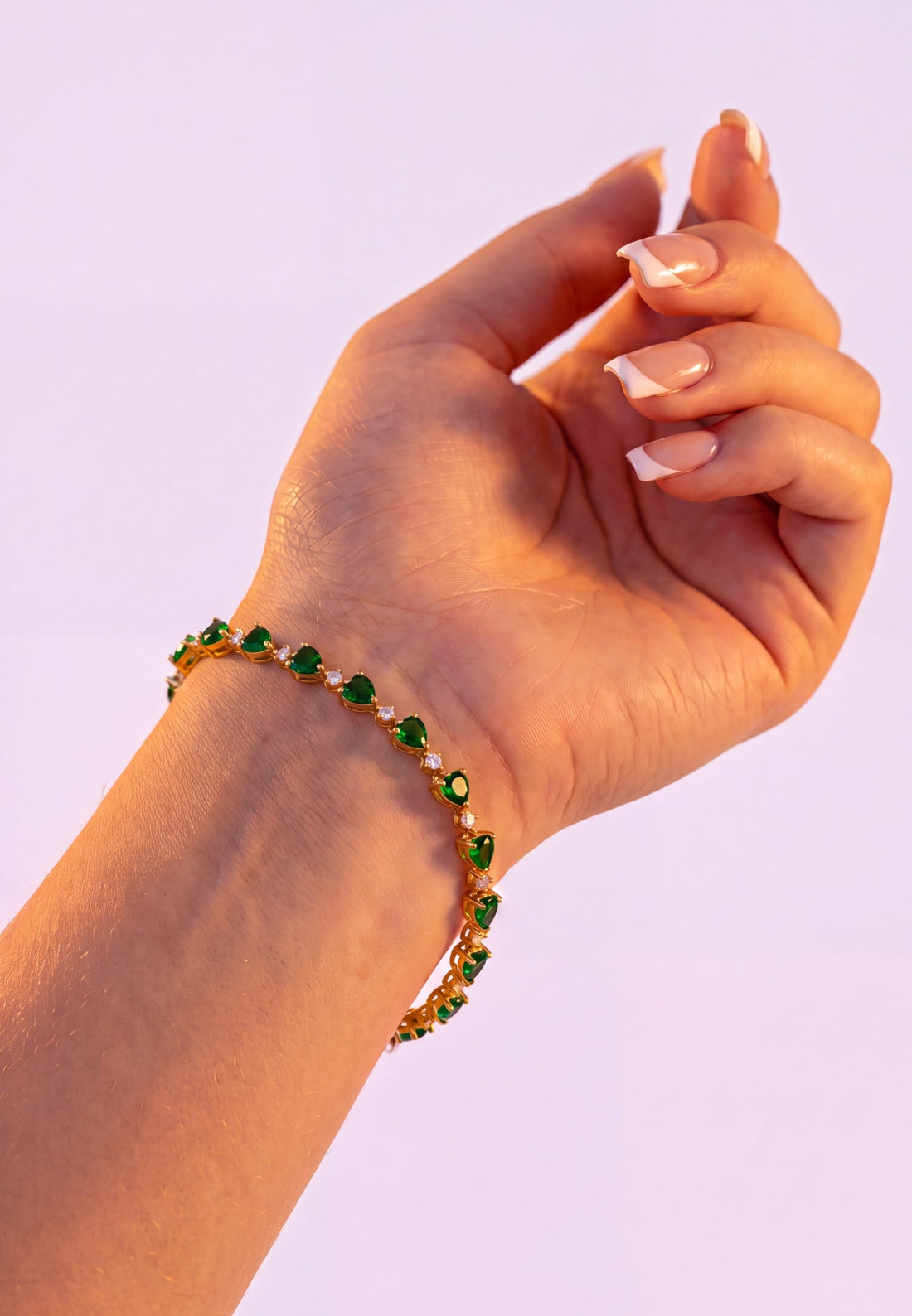 Asscher Cut Heart Tennis Bracelet Emerald Gold-4