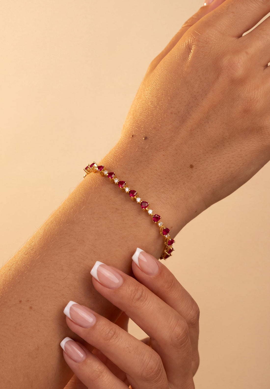 Asscher Cut Heart Tennis Bracelet Ruby Gold-4