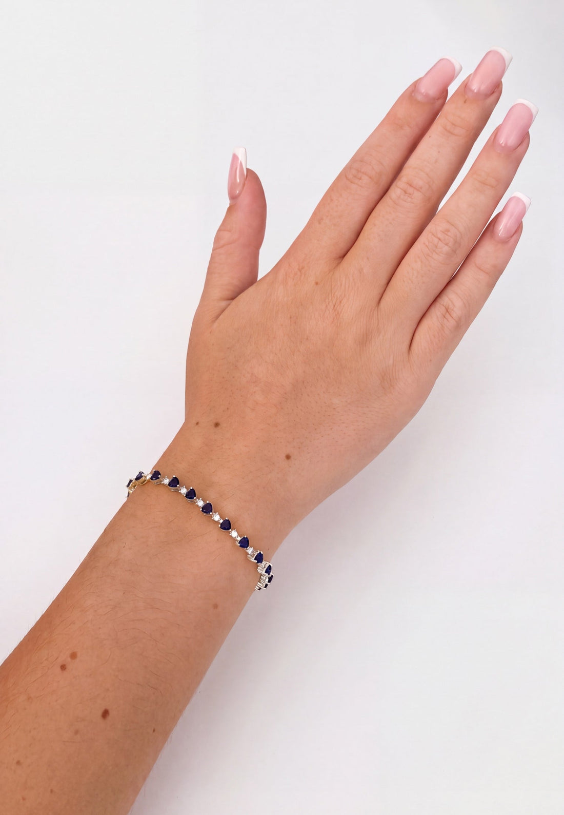 Asscher Cut Heart Tennis Bracelet Sapphire Silver-2