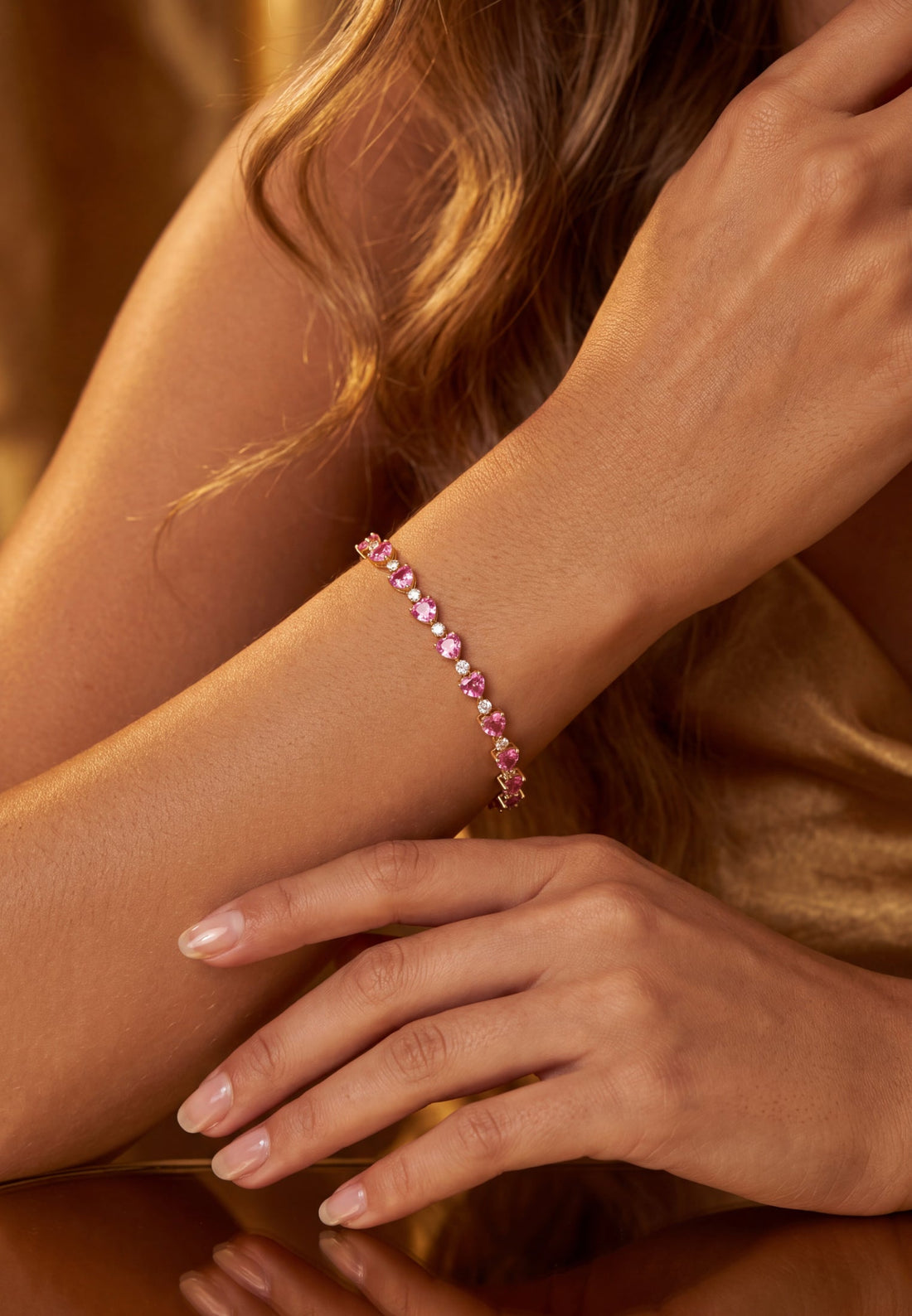 Asscher Cut Heart Tennis Bracelet Ruby Gold-1