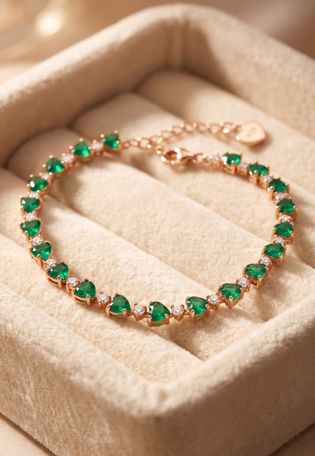Asscher Cut Heart Tennis Bracelet Emerald Gold-3