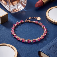 Asscher Cut Heart Tennis Bracelet Ruby Gold-3
