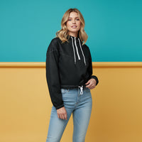 Black Cropped Windbreaker | Women's Pullover Hooded Jacket