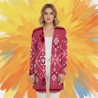 Aztec Print Cardigan | Cherry Red Tribal Patterned Sweater