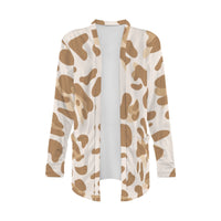 Cream Leopard Print Open-Front Cardigan with Pockets