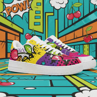 Custom Comic Book Low Top Sneakers | Retro Pop Art Superhero Cherry Print