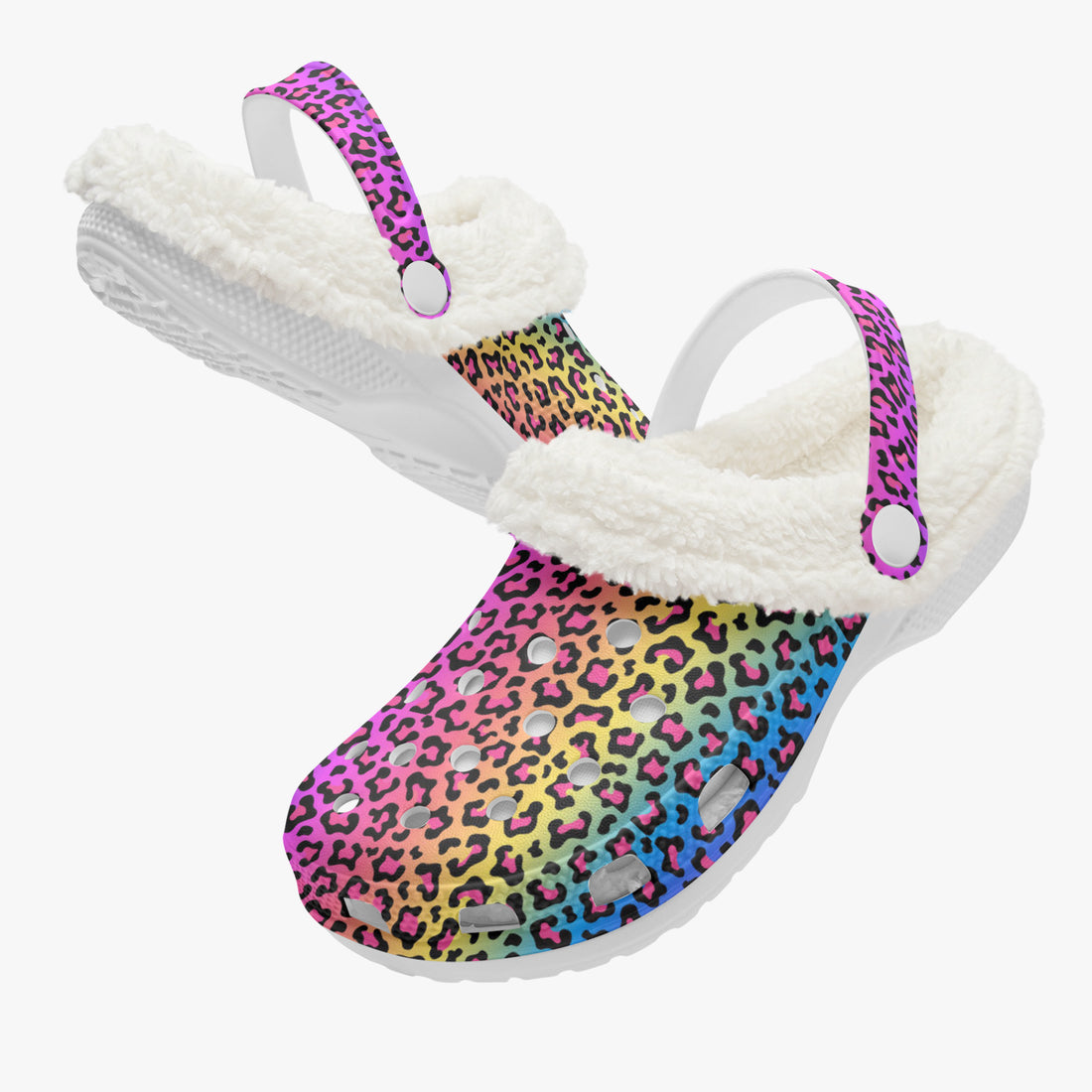 Rainbow Multi Color Leopard Print Lined Clogs