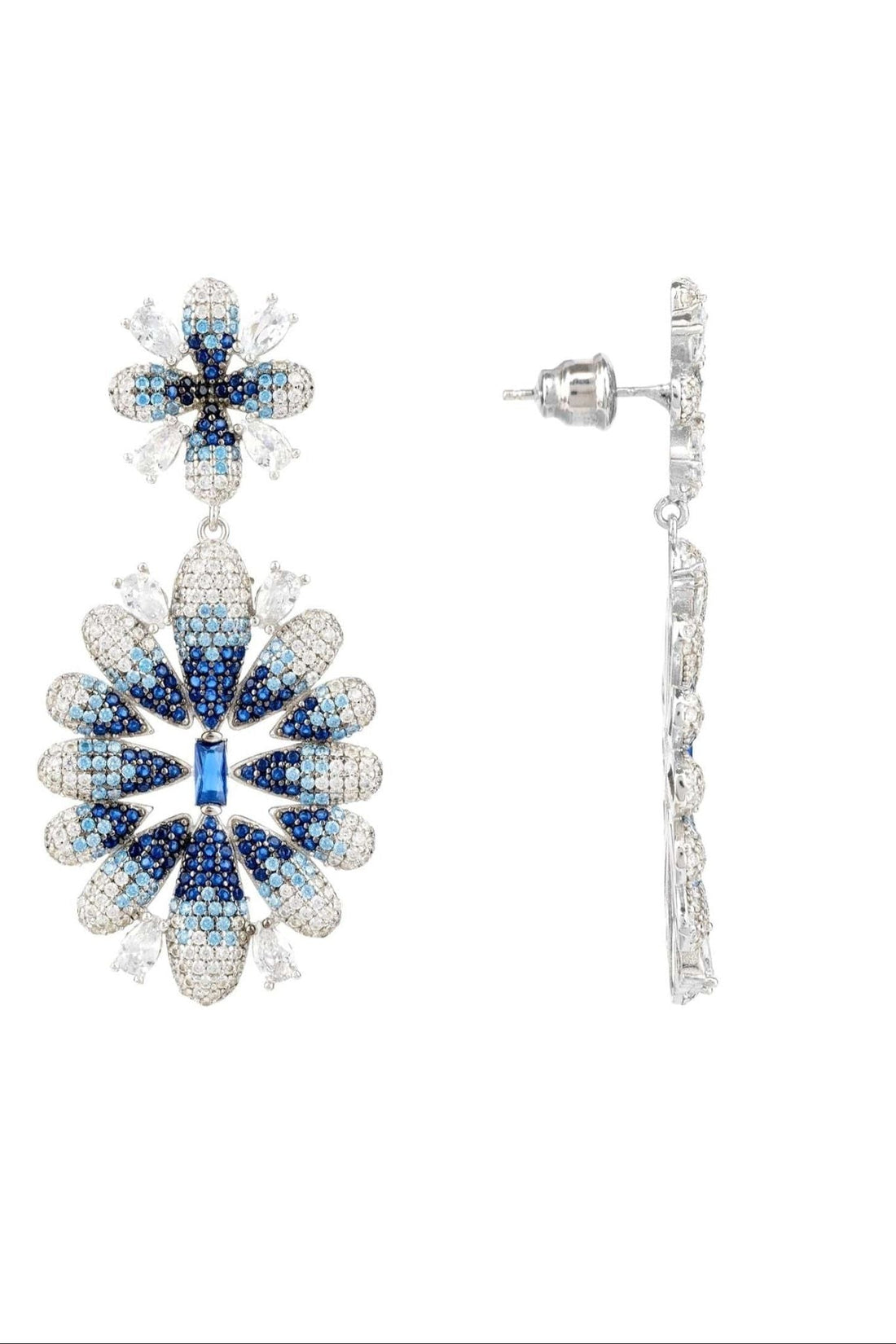 Babylon Ice Blue Gradient Flower Drop Earrings Silver-2