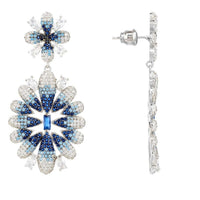 Babylon Ice Blue Gradient Flower Drop Earrings Silver-2