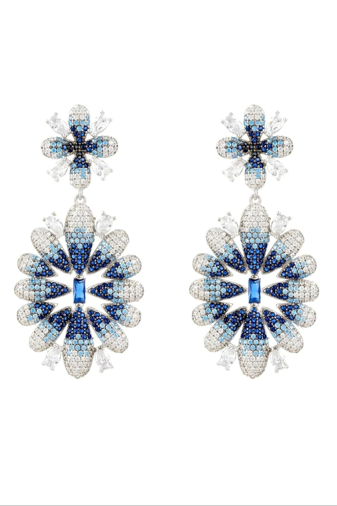 Babylon Ice Blue Gradient Flower Drop Earrings Silver-0