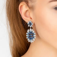 Babylon Ice Blue Gradient Flower Drop Earrings Silver-1