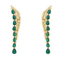 Gemstone drop earrings with emerald teardrops and gold floral setting