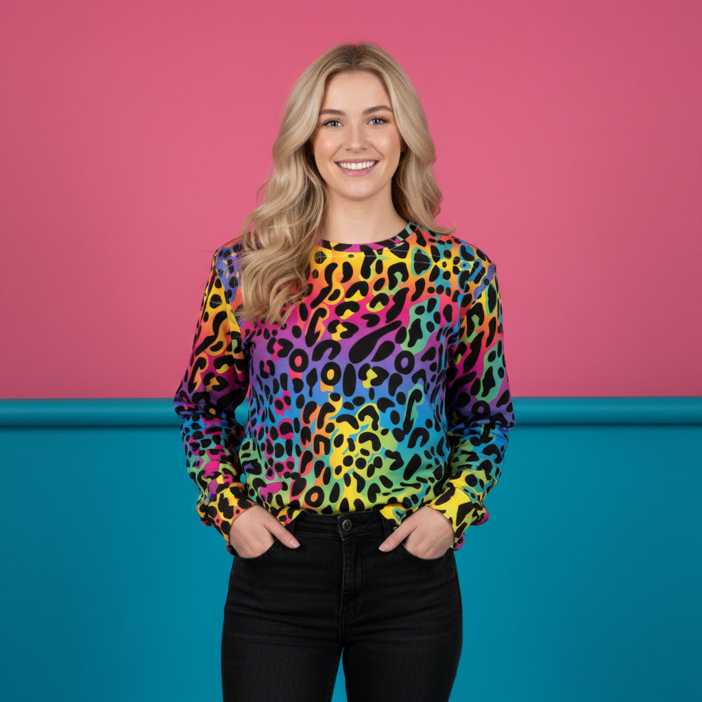 Leopard Print Sweater | Colorful Animal Pattern Unisex Pullover