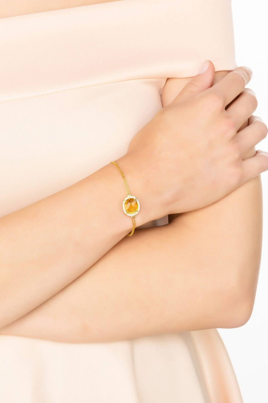 Beatrice Oval Gemstone Bracelet Gold Citrine Hydro-1