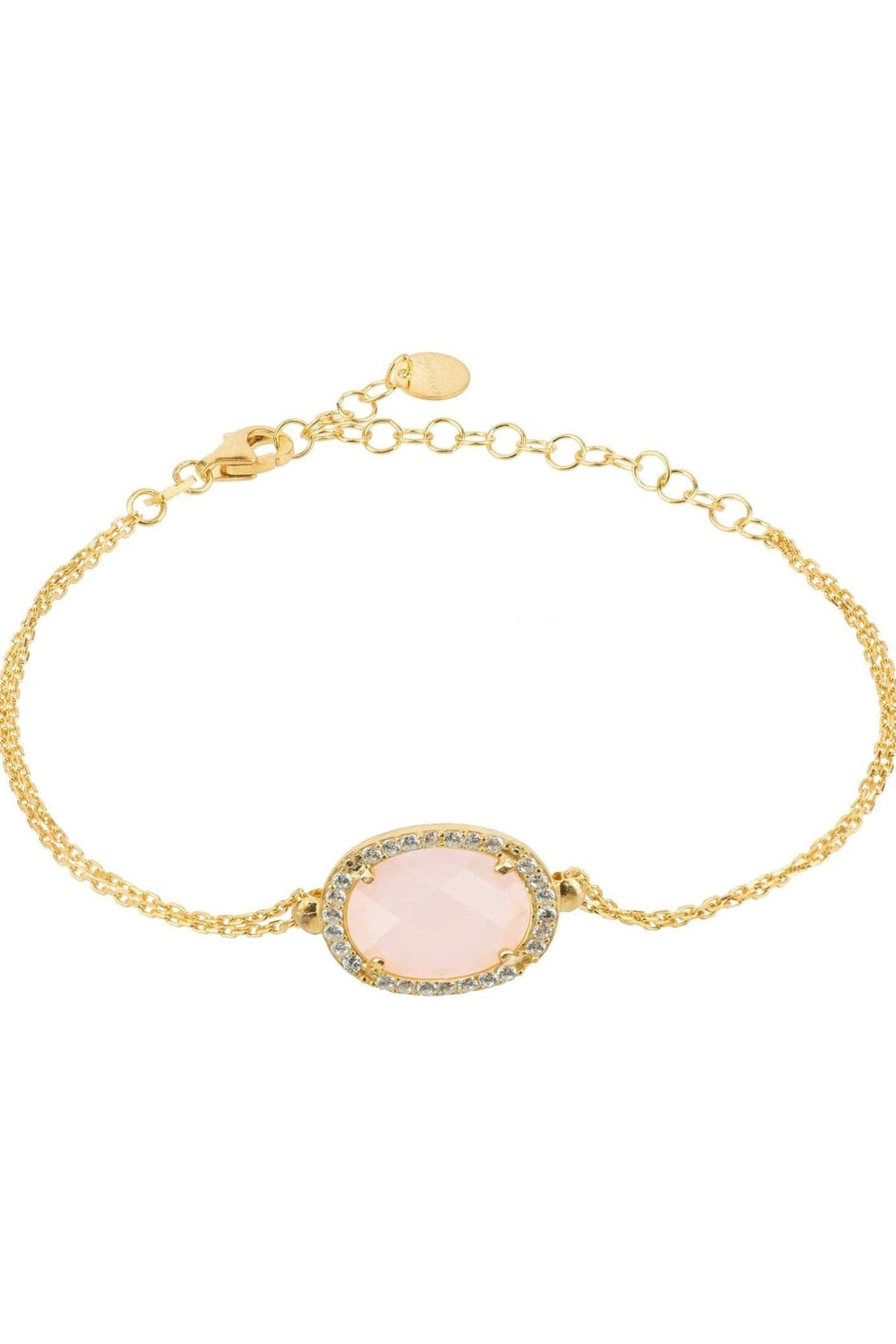 Beatrice Oval Gemstone Bracelet Gold Rose Quartz-2