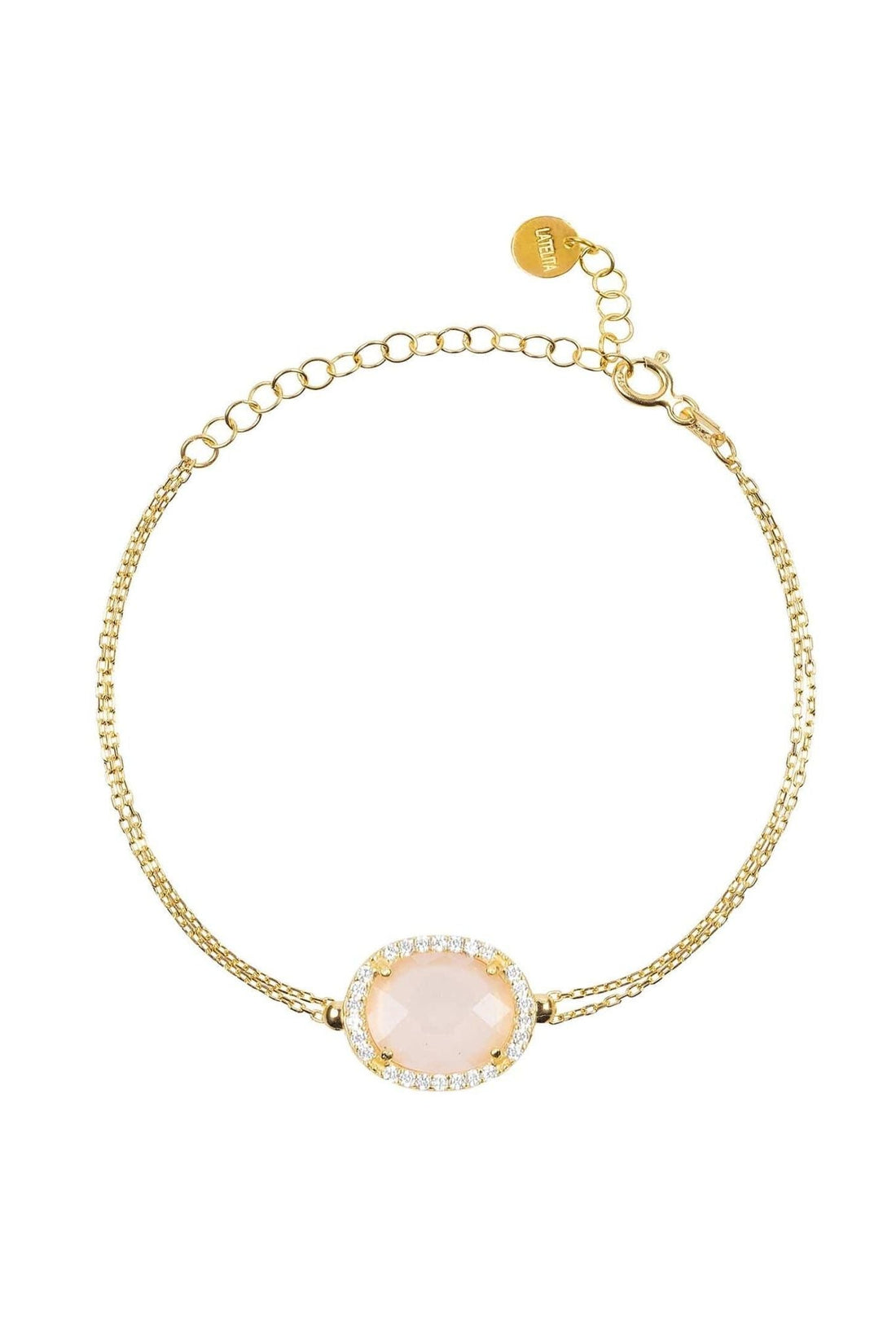 Beatrice Oval Gemstone Bracelet Gold Rose Quartz-0